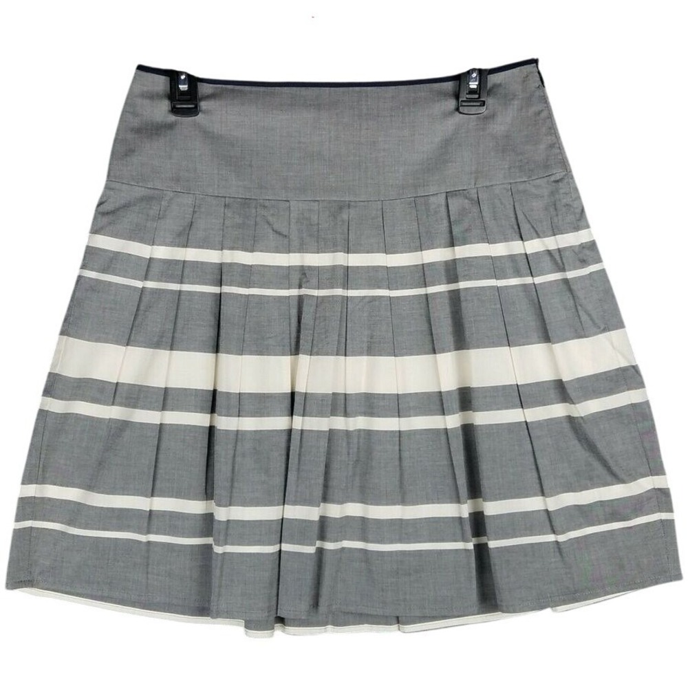 Ann Taylor Gray Striped‎ Pleated Short Mini A-Line Lined Zipper Skirt Womens 6